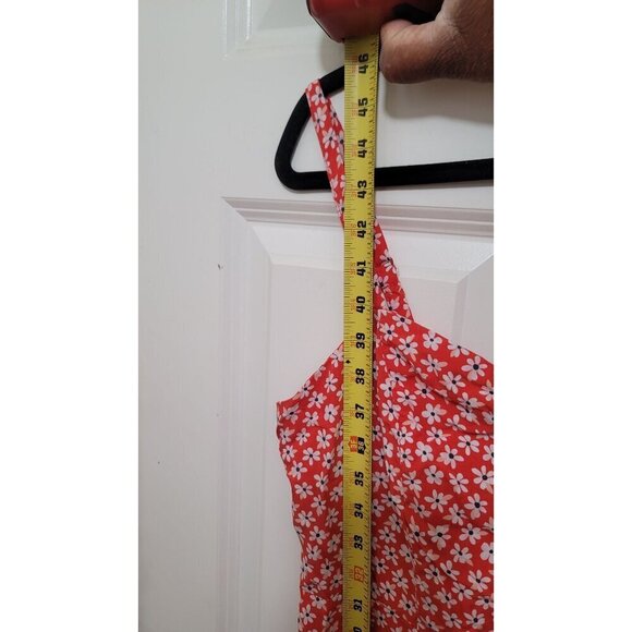 Old Navy Sleeveless Red Floral Jump Suit With Ruffle Hem & Adjustable Straps Ela - Picture 9 of 12